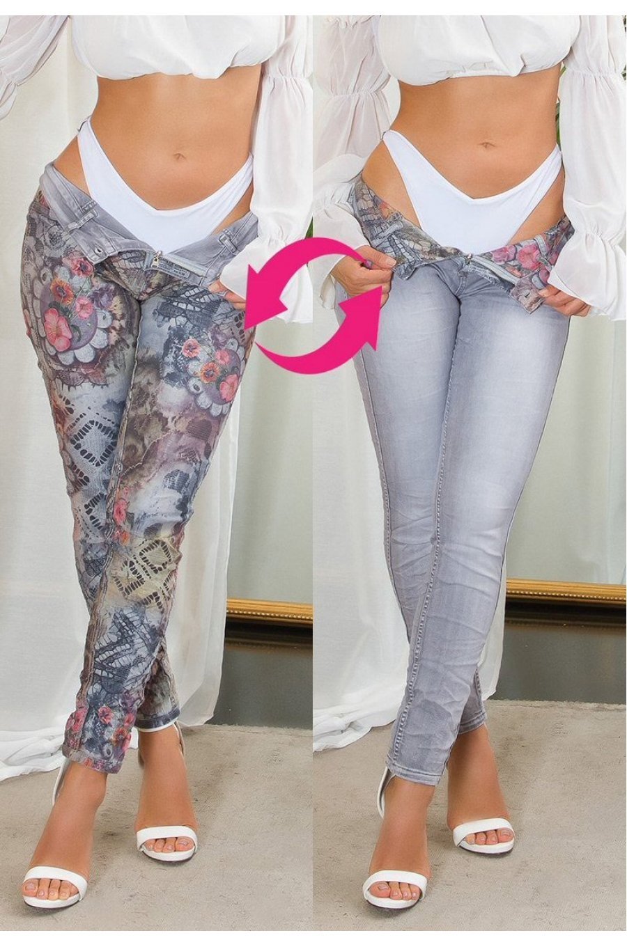 Blugi dama cu doua fete, skinny, gri, din bumbac, Maysara Blugi dama cu doua fete, skinny, gri, din bumbac, Maysara 1 - jojofashion.ro