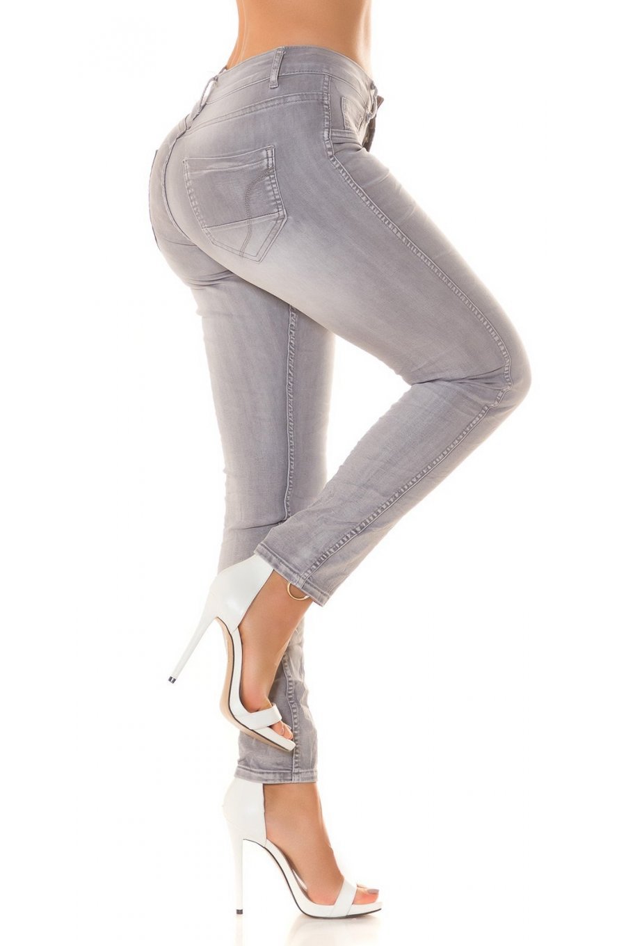Blugi dama cu doua fete, skinny, gri, din bumbac, Maysara Blugi dama cu doua fete, skinny, gri, din bumbac, Maysara 2 - jojofashion.ro