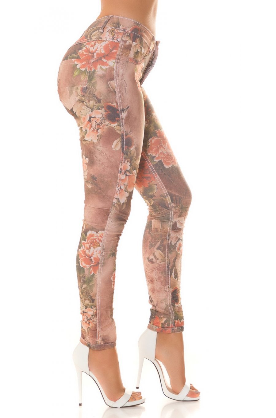 Blugi dama cu doua fete, skinny, roz pudra, din bumbac, Ashelen 3 - jojofashion.ro