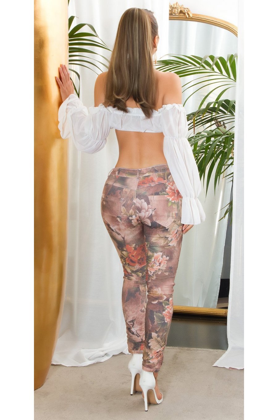 Blugi dama cu doua fete, skinny, roz pudra, din bumbac, Ashelen 5 - jojofashion.ro