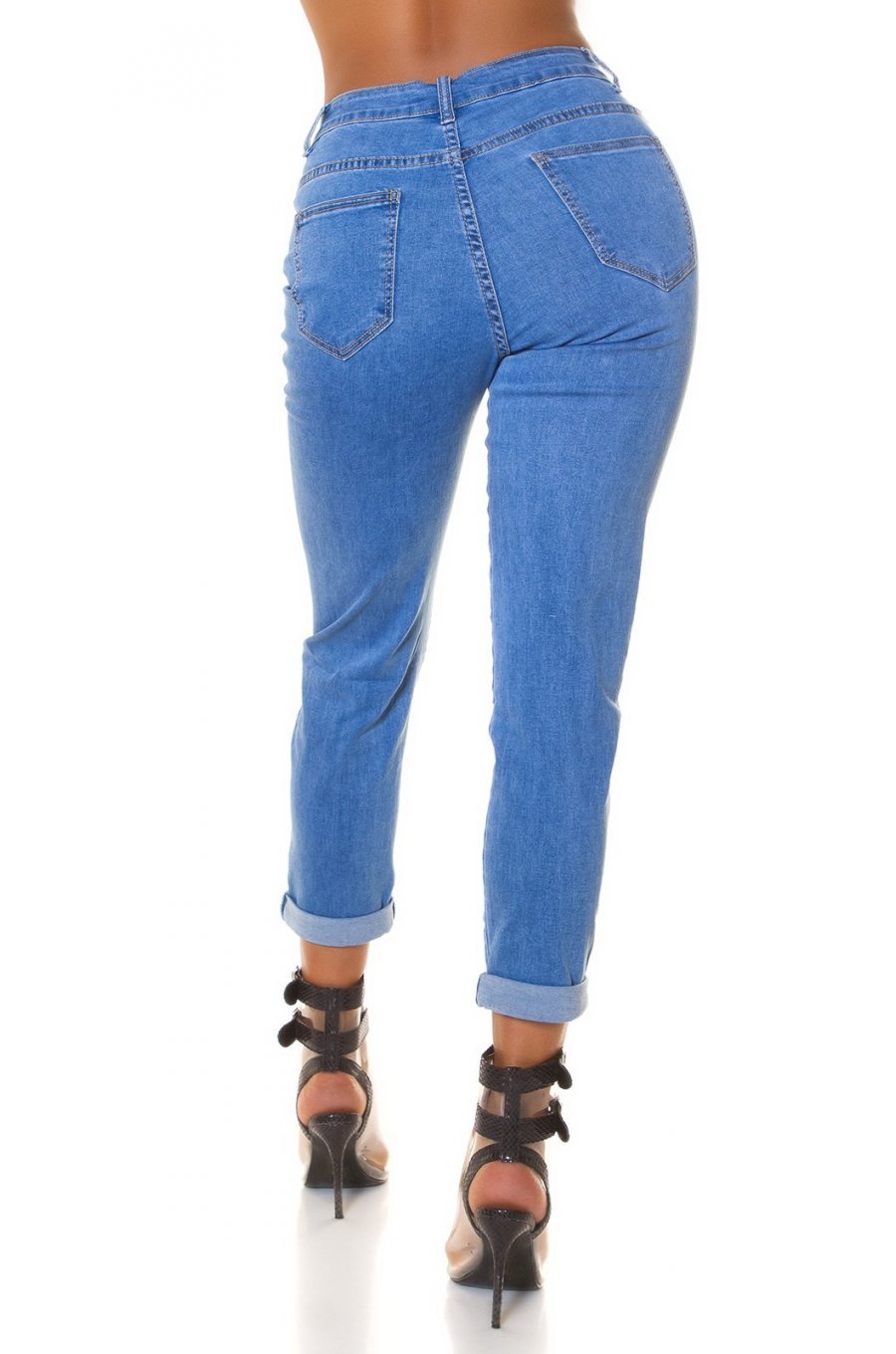 Blugi dama cu push up, bleu, din bumbac, cu talia inalta, Laissa 2 - jojofashion.ro