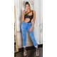 Blugi dama cu push up, bleu, din bumbac, cu talia inalta, Laissa 4 - jojofashion.ro