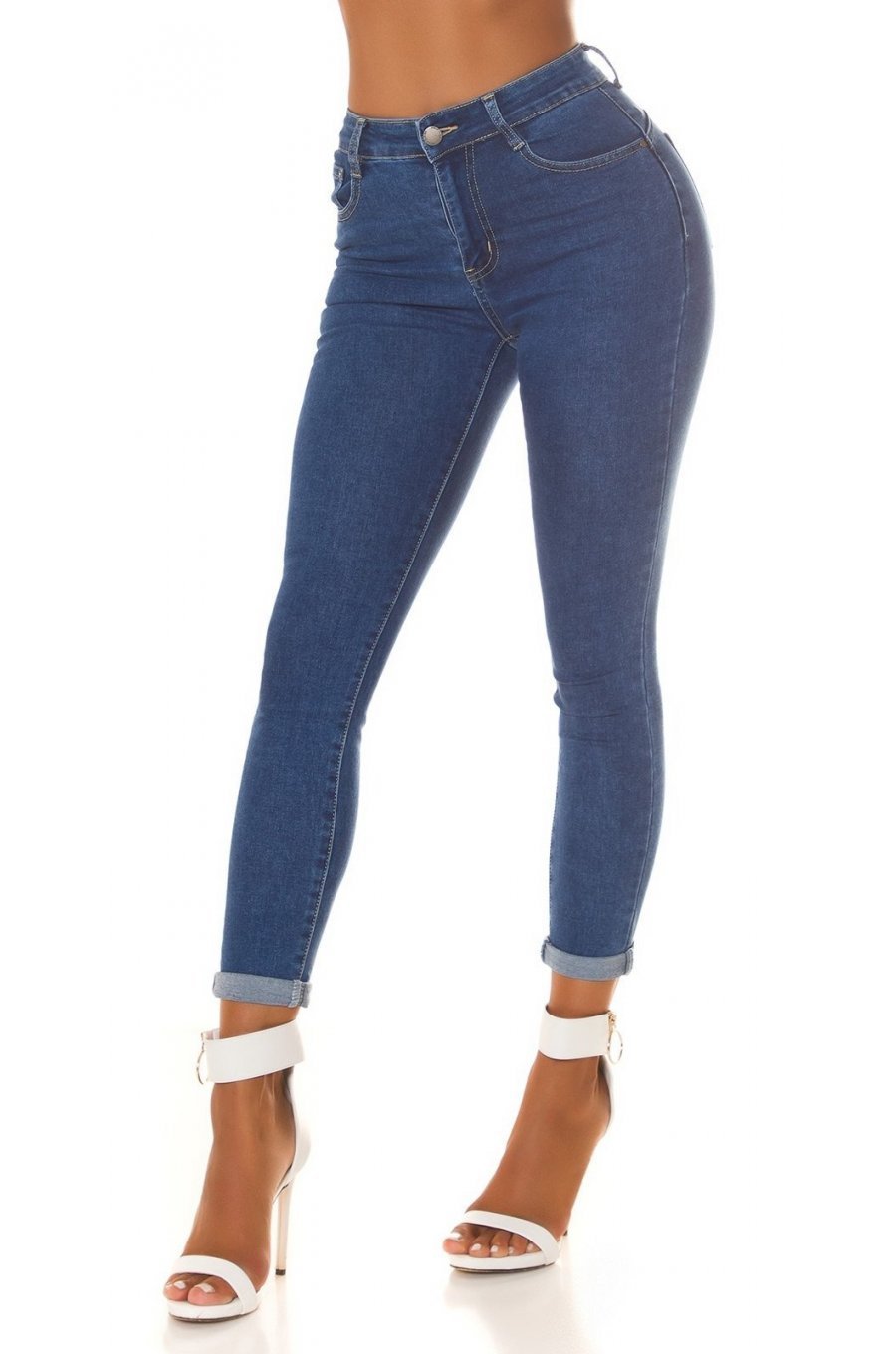 Blugi dama cu push up mulati, albastri, bumbac denim, cu talia inalta, Ruthie 1 - jojofashion.ro