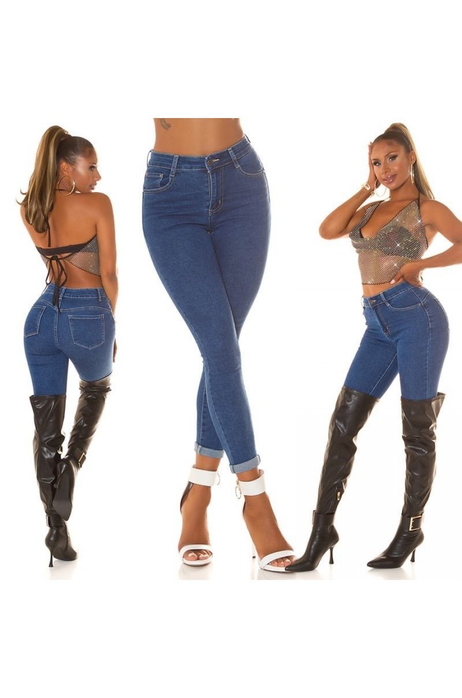 Blugi dama cu push up mulati, albastri, bumbac denim, cu talia inalta, Ruthie 9 - jojofashion.ro