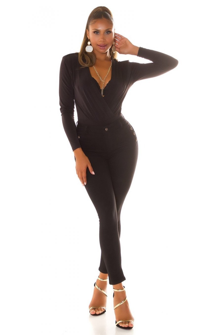 Blugi dama cu push up, negri, din bumbac, cu talia inalta, Anica Blugi dama cu push up, negri, din bumbac, cu talia inalta, Anica 6 - jojofashion.ro