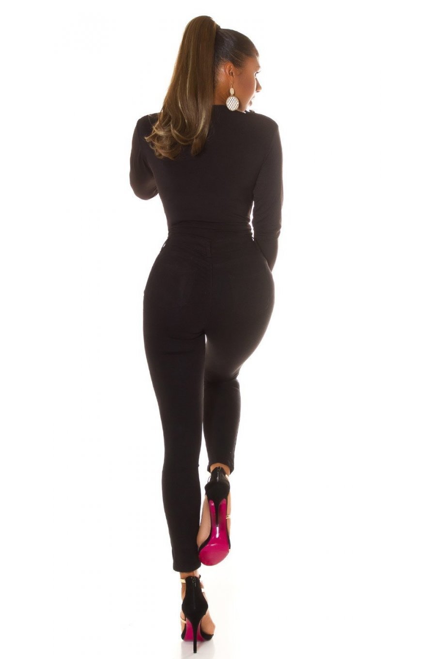 Blugi dama cu push up, negri, din bumbac, cu talia inalta, Anica Blugi dama cu push up, negri, din bumbac, cu talia inalta, Anica 7 - jojofashion.ro