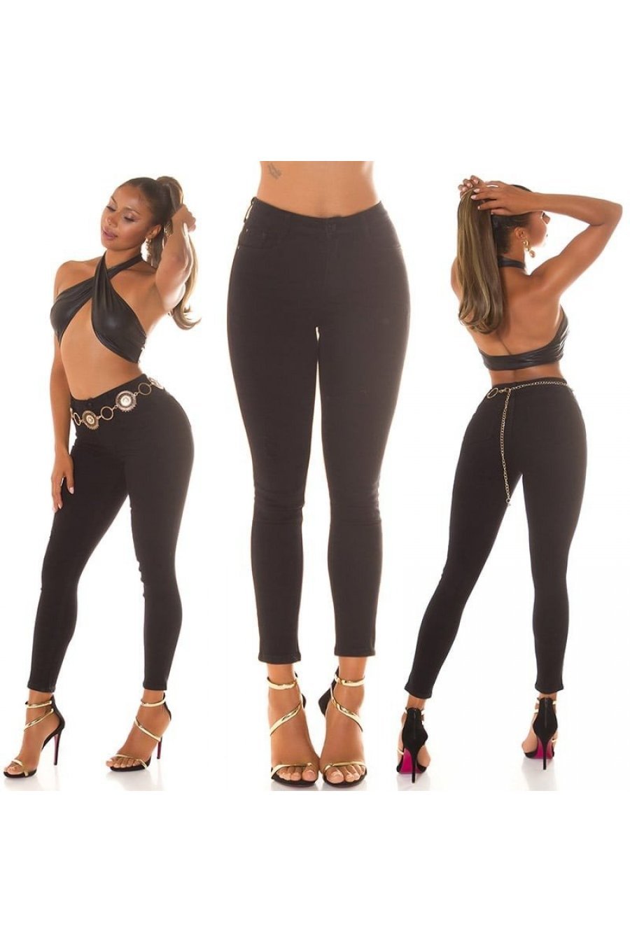 Blugi dama cu push up, negri, din bumbac, mulati, Daimon Blugi dama cu push up, negri, din bumbac, mulati, Daimon 9 - jojofashion.ro
