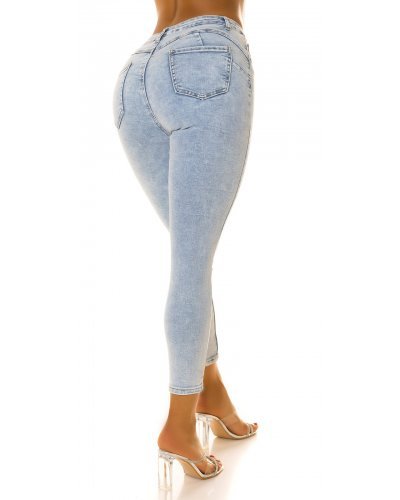 Blugi dama cu push up, prespalati, bleu, din bumbac, mulati, cu talia inalta, Ivandra Blugi dama, Blugi dama cu push up, prespalati, bleu, din bumbac, mulati, cu talia inalta, Ivandra - jojofashion.ro