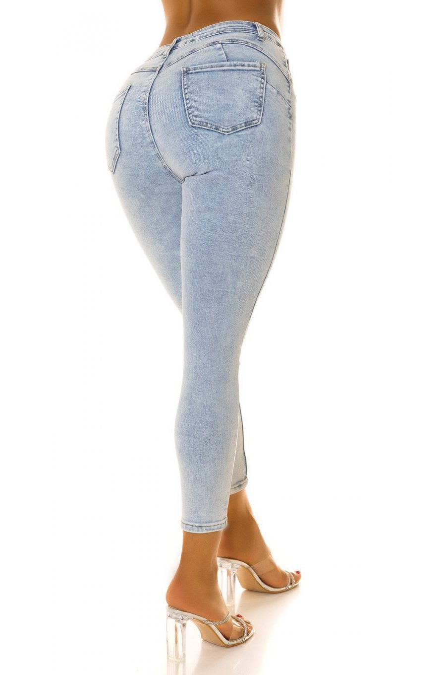 Blugi dama cu push up, prespalati, bleu, din bumbac, mulati, cu talia inalta, Ivandra 2 - jojofashion.ro