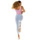 Blugi dama cu push up, prespalati, bleu, din bumbac, mulati, cu talia inalta, Ivandra 7 - jojofashion.ro