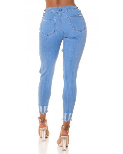 Blugi dama cu push up, rupti, mulati, bleu, din bumbac, accesorizati cu dantela, Paolina Blugi dama, Blugi dama cu push up, rupti, mulati, bleu, din bumbac, accesorizati cu dantela, Paolina - jojofashion.ro