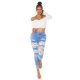 Blugi dama cu push up, rupti, mulati, bleu, din bumbac, accesorizati cu dantela, Paolina 6 - jojofashion.ro