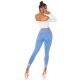Blugi dama cu push up, rupti, mulati, bleu, din bumbac, accesorizati cu dantela, Paolina 7 - jojofashion.ro