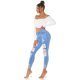 Blugi dama cu push up, rupti, mulati, bleu, din bumbac, accesorizati cu dantela, Paolina 8 - jojofashion.ro