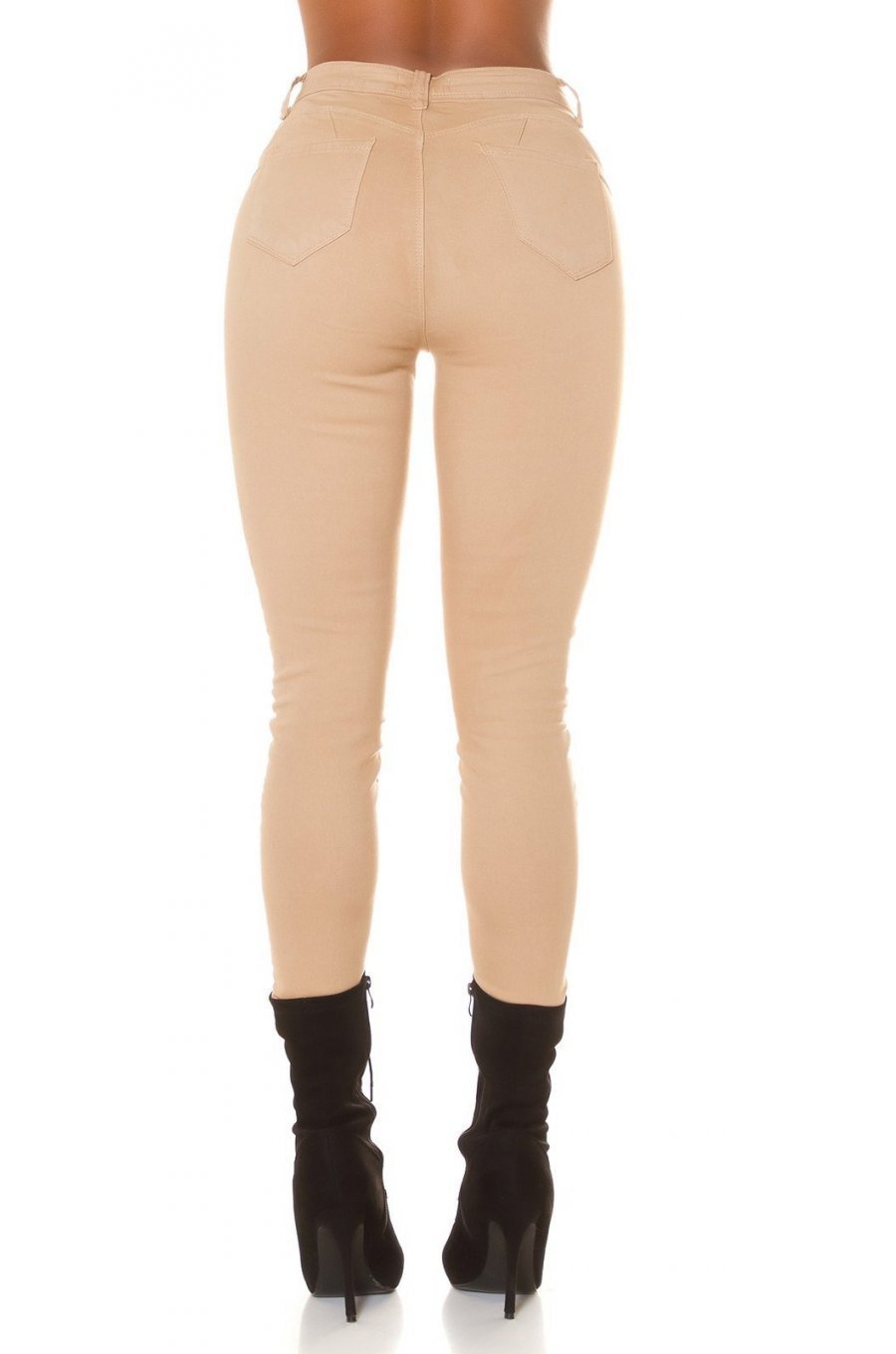 Blugi dama cu push up, skinny, bej, din bumbac, mulati, cu talia inalta, Haley 2 - jojofashion.ro