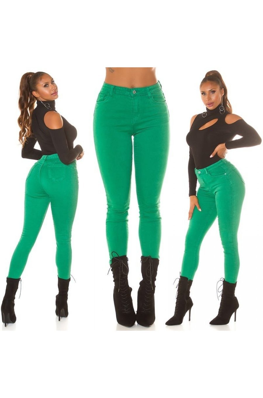 Blugi dama cu push up, skinny, verzi, din bumbac, mulati, cu talia inalta, Haley 8 - jojofashion.ro