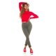 Blugi dama cu talia inalta, kaki, din bumbac, mulati, Kaytlee 4 - jojofashion.ro