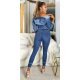 Blugi dama cu talia inalta, skinny, albastri, din denim, franjurati, Henna 5 - jojofashion.ro