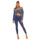 Blugi dama cu talia inalta, skinny, albastri, din denim, franjurati, Henna 8 - jojofashion.ro