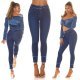 Blugi dama cu talia inalta, skinny, albastri, din denim, franjurati, Henna 9 - jojofashion.ro