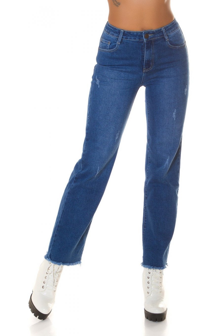 Blugi dama drepti, albastri, denim uzat, cu talia inalta, Biclos 1 - jojofashion.ro