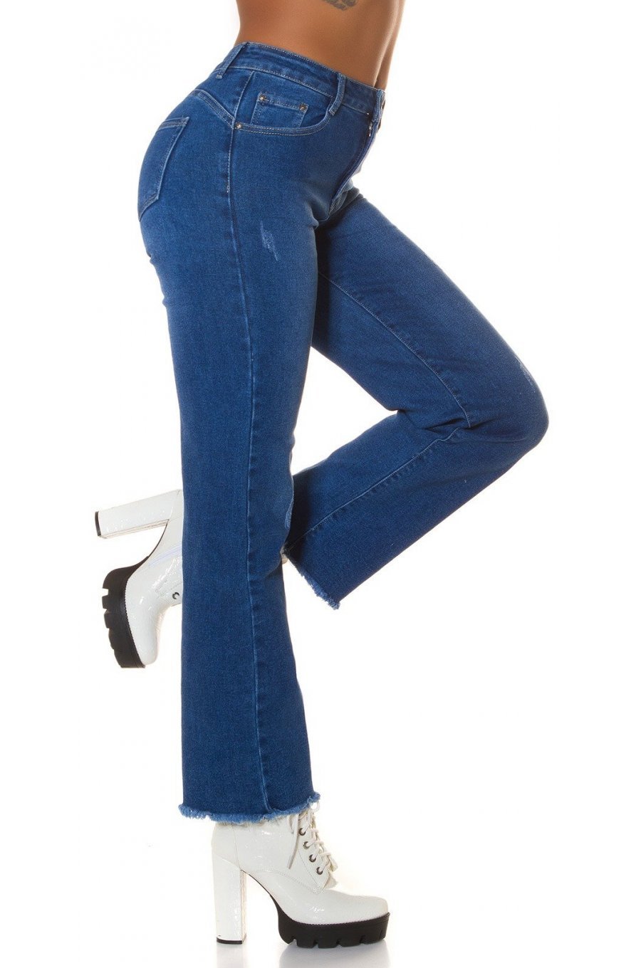 Blugi dama drepti, albastri, denim uzat, cu talia inalta, Biclos 2 - jojofashion.ro
