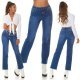 Blugi dama drepti, albastri, denim uzat, cu talia inalta, Biclos 7 - jojofashion.ro