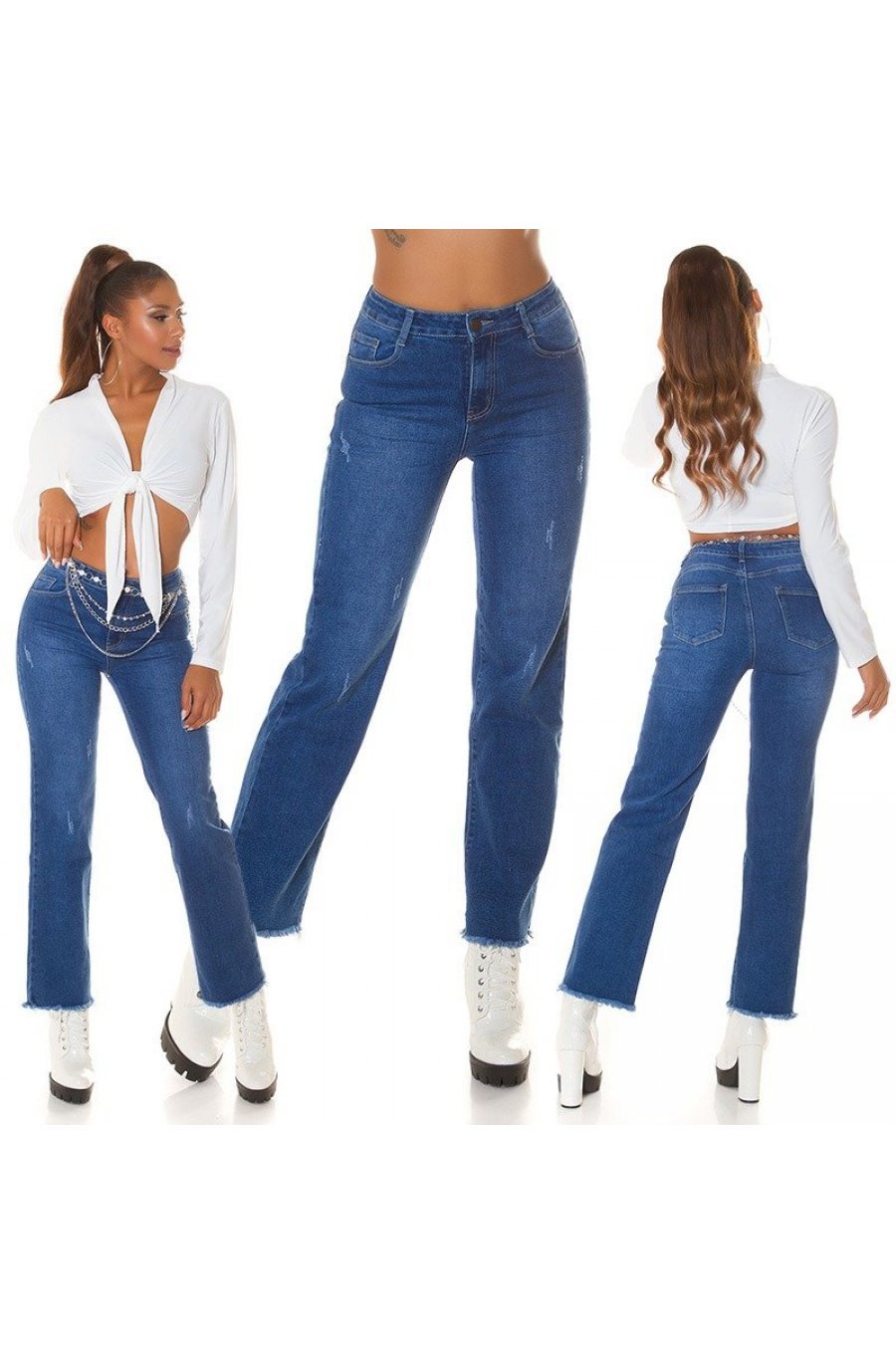 Blugi dama drepti, albastri, denim uzat, cu talia inalta, Biclos 6 - jojofashion.ro