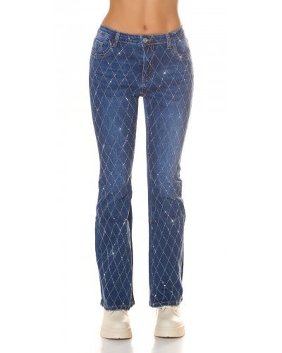 Blugi dama evazati, albastri, bumbac cu glitter, Katerinn Blugi dama, Blugi dama evazati, albastri, bumbac cu glitter, Katerinn - jojofashion.ro