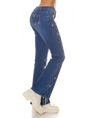 Blugi dama evazati, albastri, bumbac cu glitter, Katerinn Blugi dama, Blugi dama evazati, albastri, bumbac cu glitter, Katerinn - jojofashion.ro