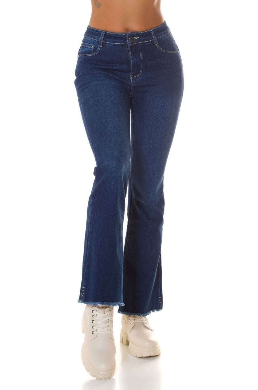 Blugi dama evazati, albastri, denim, cu aspect uzat, Rennea Blugi dama evazati, albastri, denim, cu aspect uzat, Rennea 1 - jojofashion.ro