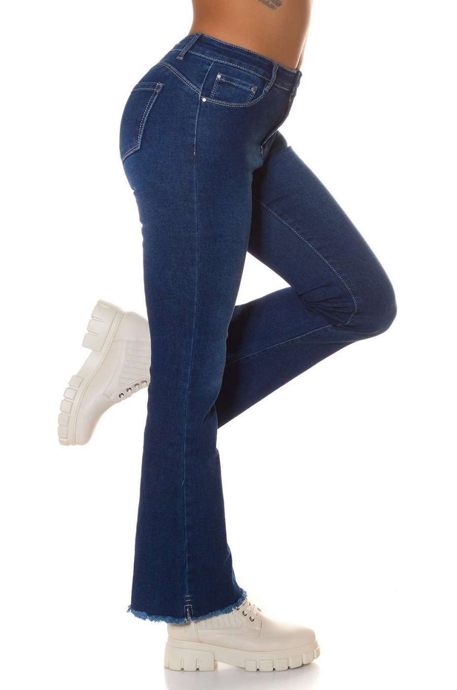 Blugi dama evazati, albastri, denim, cu aspect uzat, Rennea Blugi dama evazati, albastri, denim, cu aspect uzat, Rennea 2 - jojofashion.ro