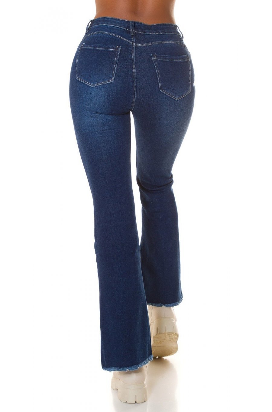 Blugi dama evazati, albastri, denim, cu aspect uzat, Rennea Blugi dama evazati, albastri, denim, cu aspect uzat, Rennea 3 - jojofashion.ro