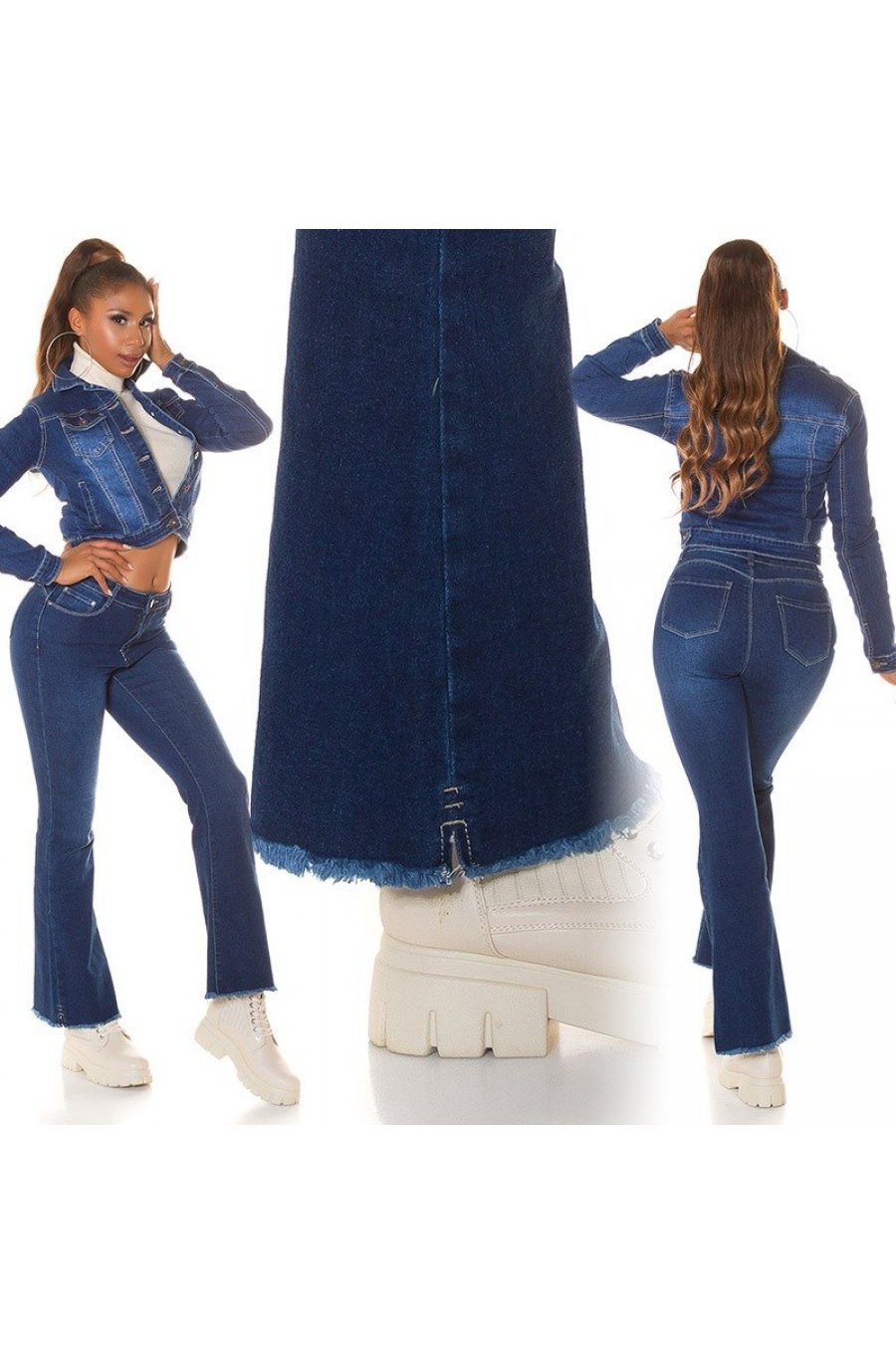 Blugi dama evazati, albastri, denim, cu aspect uzat, Rennea Blugi dama evazati, albastri, denim, cu aspect uzat, Rennea 6 - jojofashion.ro