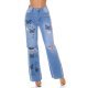Blugi dama evazati, bleu cu fluturi, din bumbac, cu talia inalta, Andreina 2 - jojofashion.ro