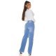 Blugi dama evazati, bleu cu fluturi, din bumbac, cu talia inalta, Andreina 3 - jojofashion.ro