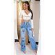 Blugi dama evazati, bleu cu fluturi, din bumbac, cu talia inalta, Andreina 4 - jojofashion.ro