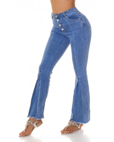 Blugi dama evazati, bleu, din bumbac, cu talia inalta, Christina Blugi dama, Blugi dama evazati, bleu, din bumbac, cu talia inalta, Christina - jojofashion.ro