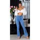 Blugi dama evazati, bleu, din bumbac, cu talia inalta, Christina 4 - jojofashion.ro