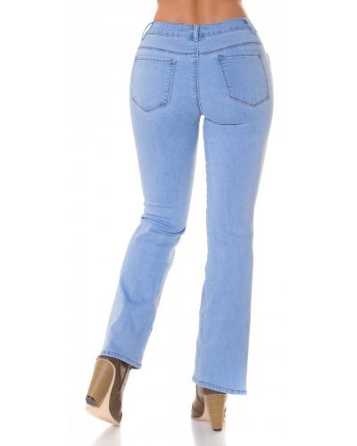 Blugi dama evazati, bleu, din bumbac, cu talia inalta, despicati, Gilsia - jojofashion.ro