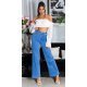 Blugi dama evazati, bleu, din bumbac, cu talia inalta, Naylah 4 - jojofashion.ro