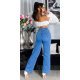 Blugi dama evazati, bleu, din bumbac, cu talia inalta, Naylah 5 - jojofashion.ro