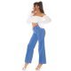 Blugi dama evazati, bleu, din bumbac, cu talia inalta, Naylah 8 - jojofashion.ro