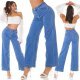 Blugi dama evazati, bleu, din bumbac, cu talia inalta, Naylah 9 - jojofashion.ro