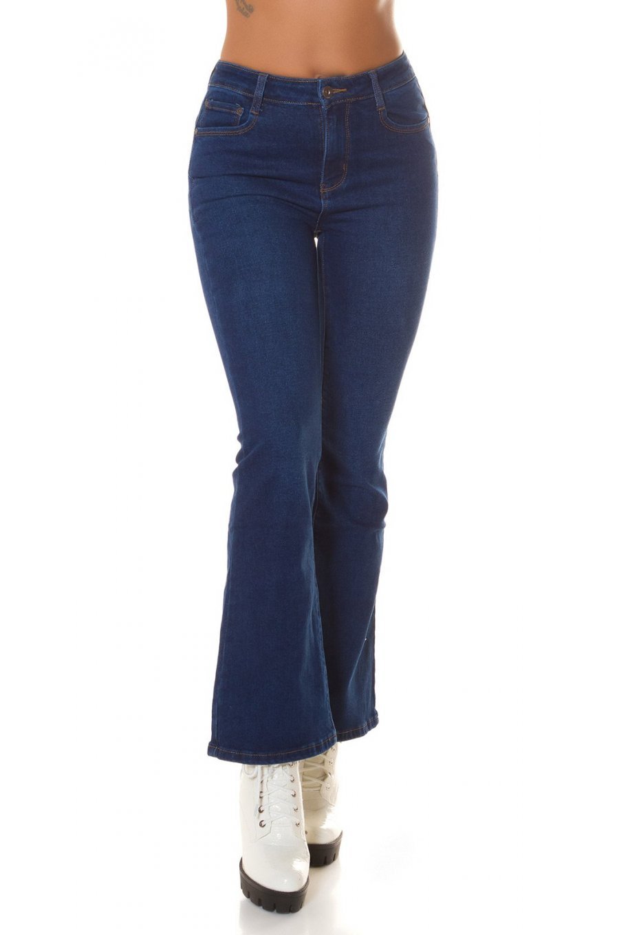 Blugi dama evazati, denim, albastri, bootcut, Helga 1 - jojofashion.ro