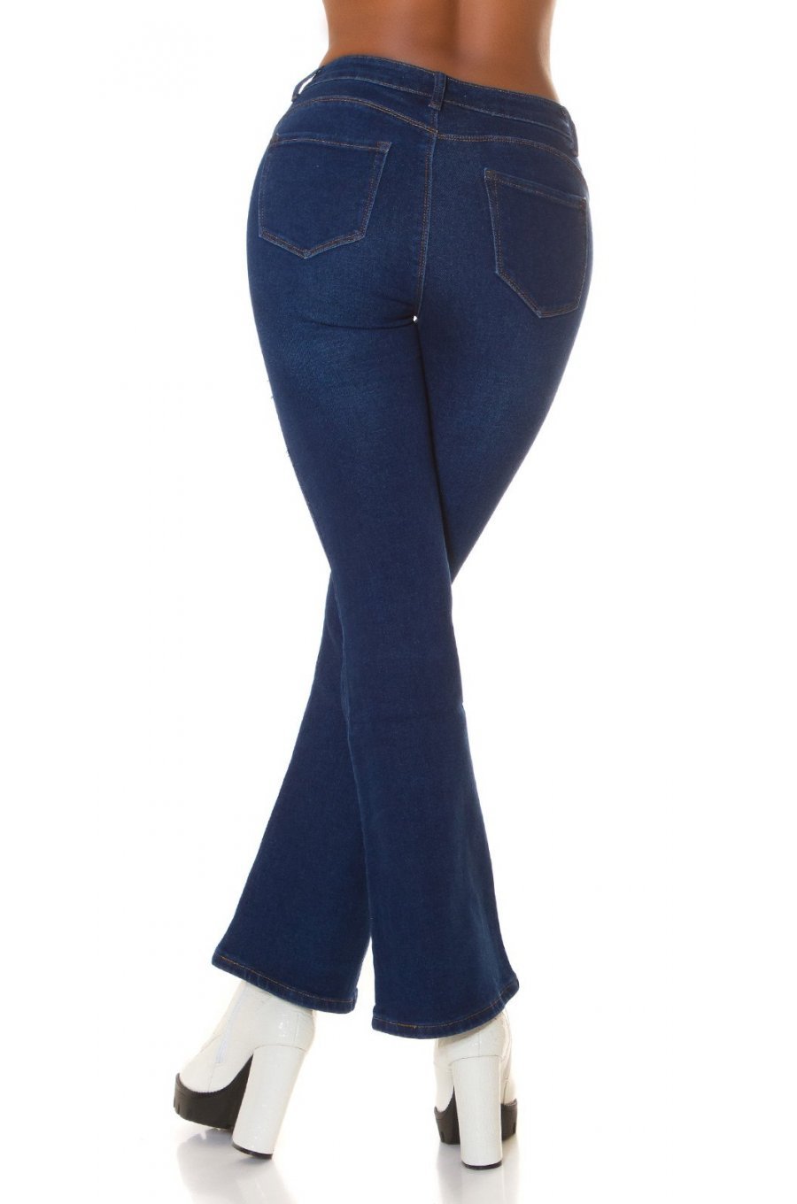 Blugi dama evazati, denim, albastri, bootcut, Helga 2 - jojofashion.ro