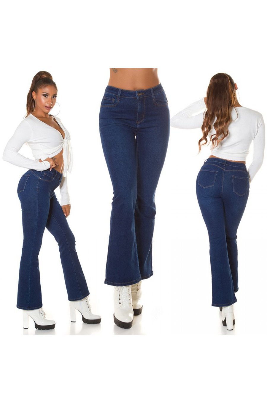 Blugi dama evazati, denim, albastri, bootcut, Helga 5 - jojofashion.ro