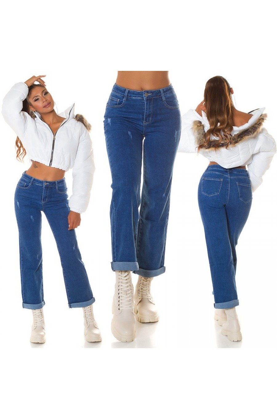 Blugi dama evazati push up, albastri, denim uzat, Janae Blugi dama evazati push up, albastri, denim uzat, Janae 7 - jojofashion.ro