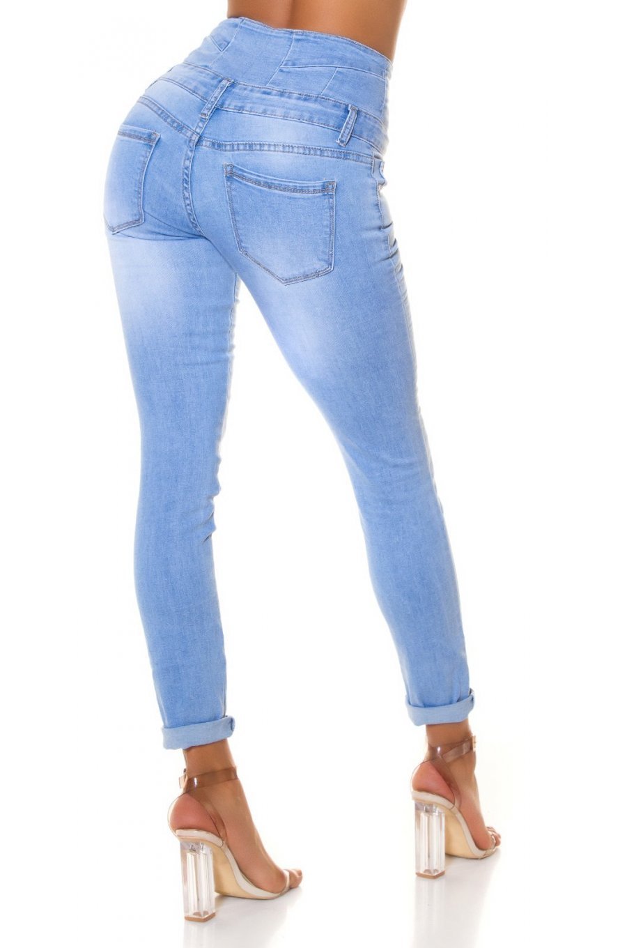 Blugi dama modelatori, bleu, din bumbac, mulati, cu talia inalta, Roberta 2 - jojofashion.ro