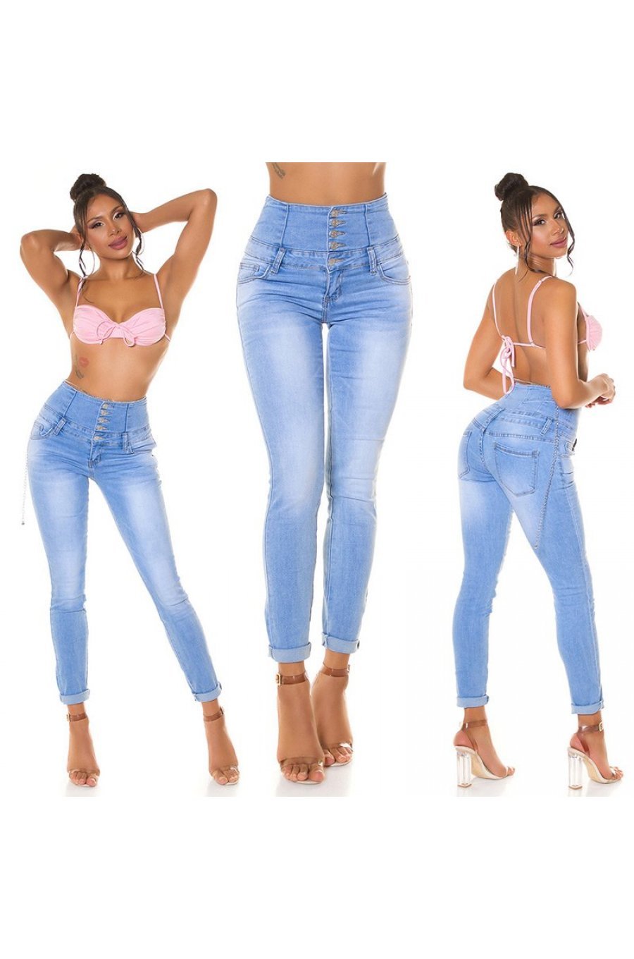 Blugi dama modelatori, bleu, din bumbac, mulati, cu talia inalta, Roberta 8 - jojofashion.ro